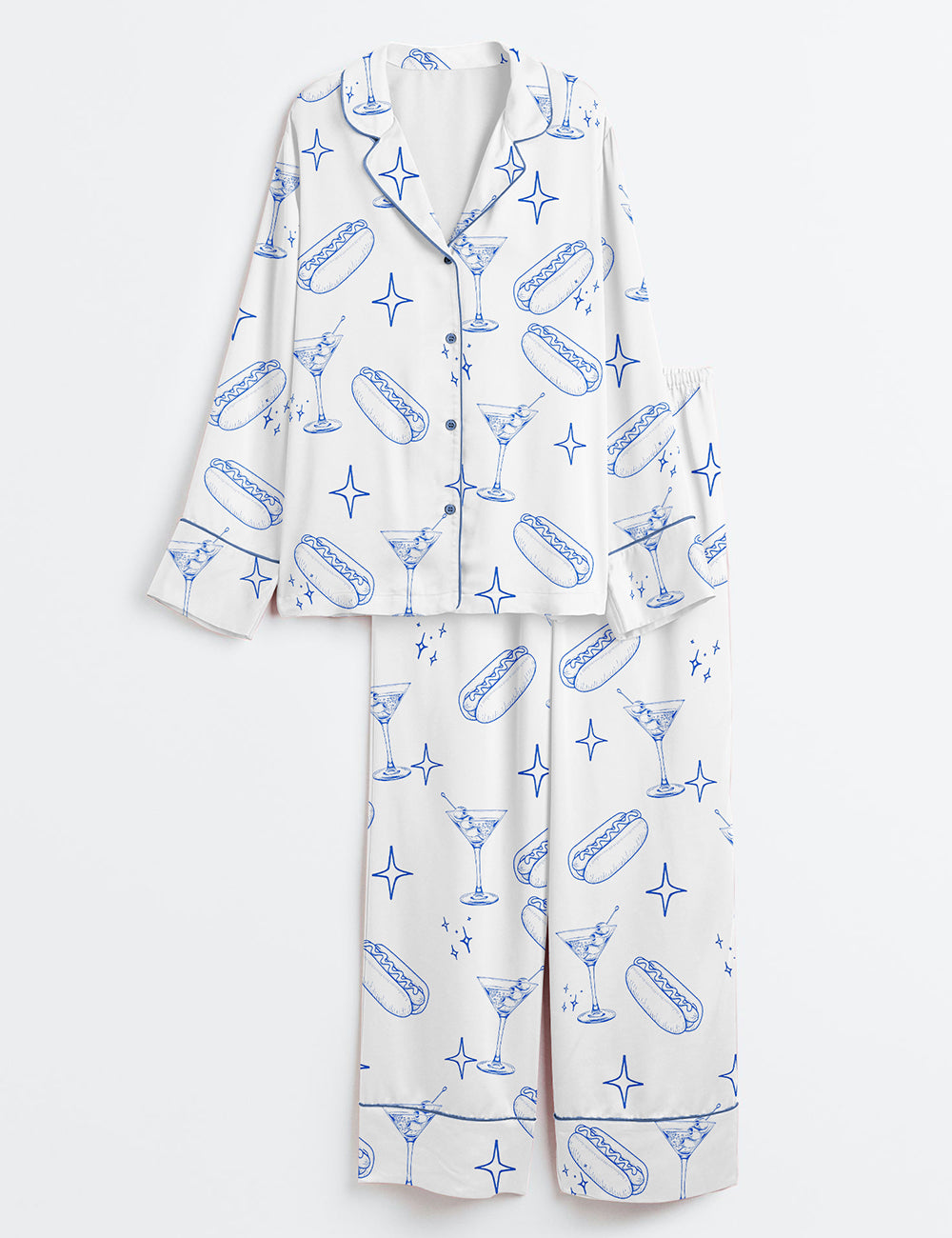 Women’s A Teenie Weenie Hot Dogs And Martini Birthday Invitation Long Sleeve Satin Pajama Set