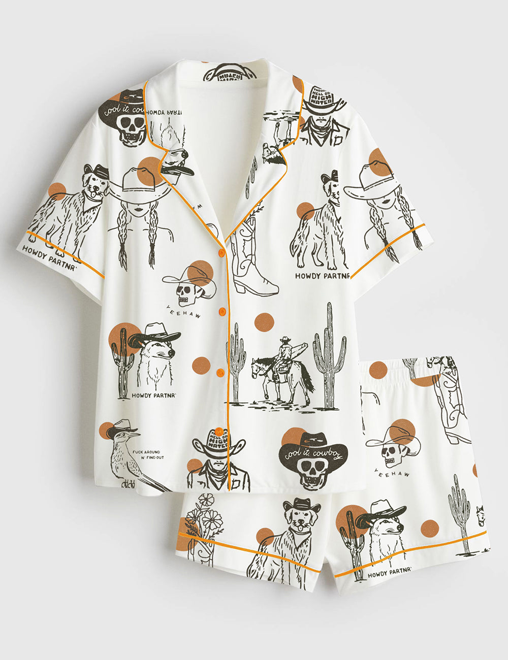 Women’s Western Cowboy Art Short Sleeve Satin Pajama Set