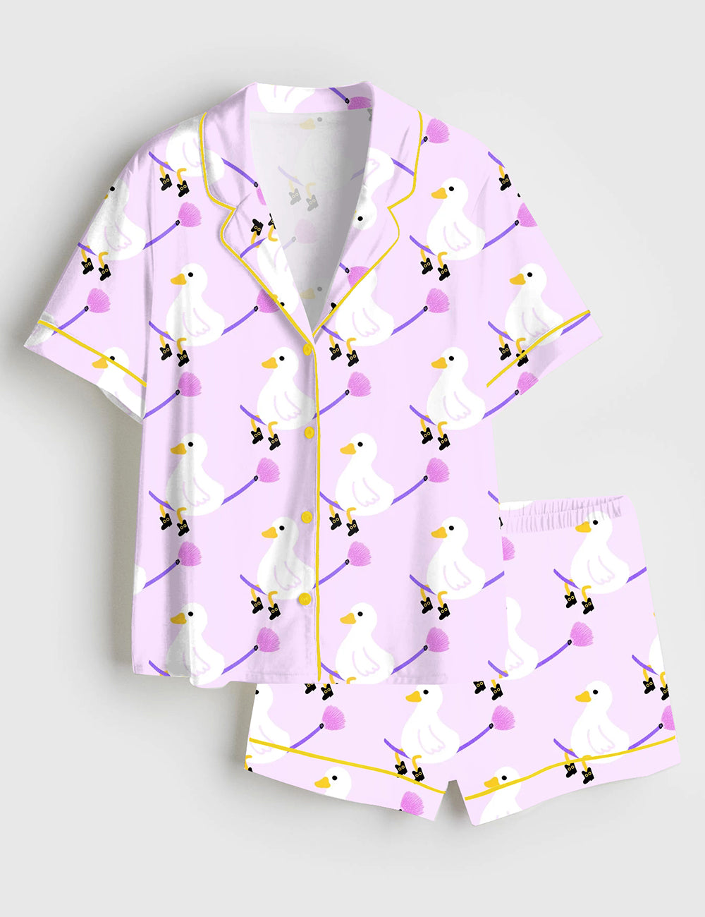 Women’s Halloween Goose Witch Cat Spooky Short Sleeve Satin Pajama Set