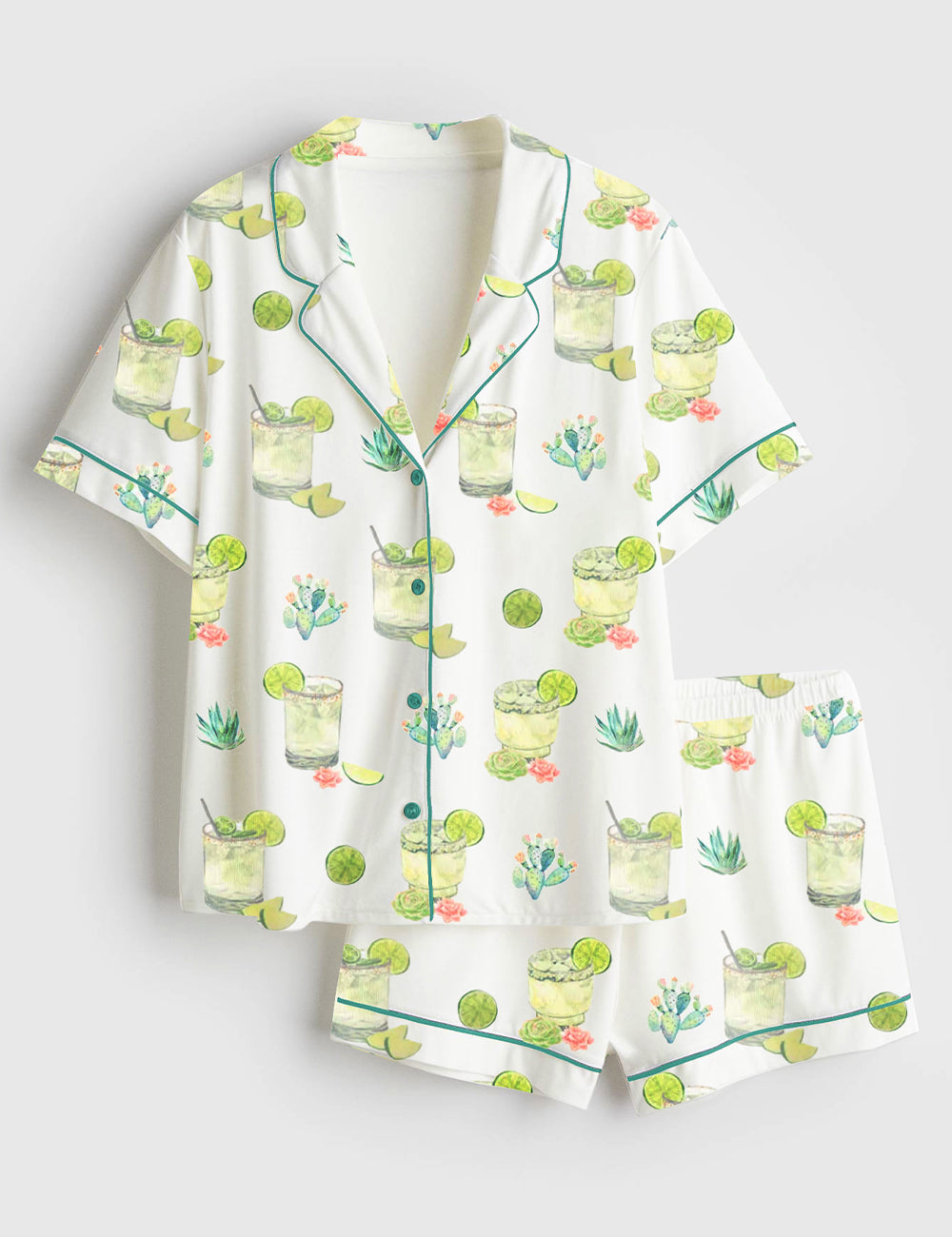 Women’s Cocktail Cactus Western Wine Lemon Short Sleeve Satin Pajama Set