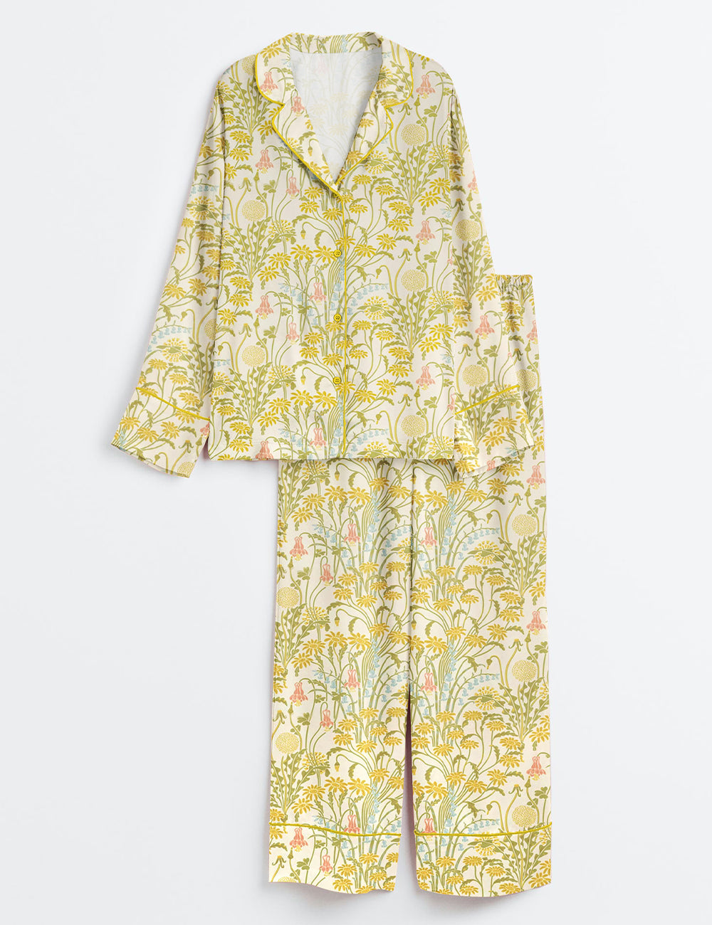 Women’s Boho Blooms Golden Floral Long Sleeve Satin Pajama Set