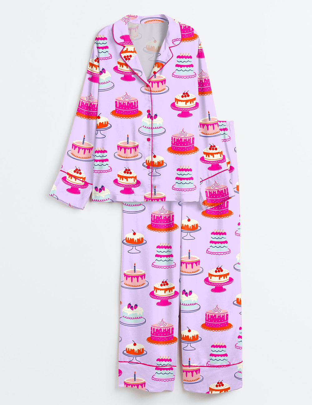 Women’s Birthday Cakes Preppy Birthday Long Sleeve Satin Pajama Set