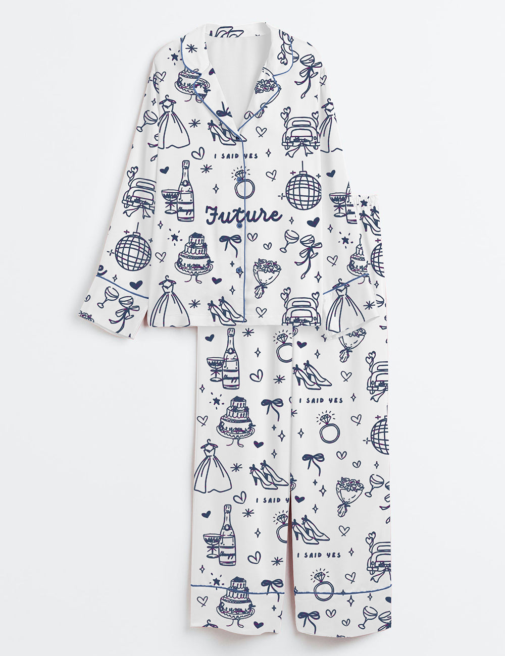 Women’s Future Wife Bridal Shower Engagement Wedding Wife Bride Love Print Long Sleeve Satin Pajama Set