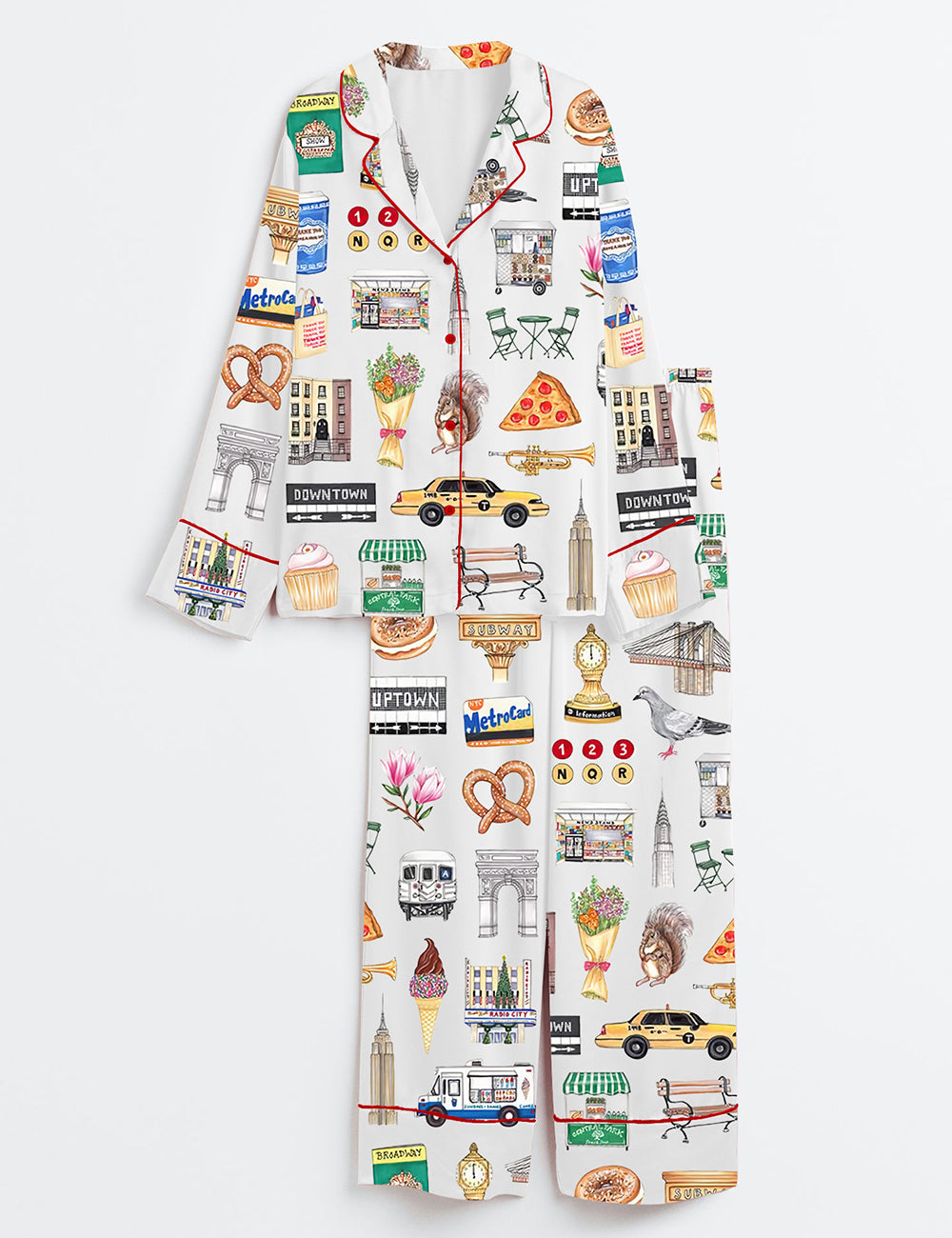 Women’s New York City Travel Journal Long Sleeve Satin Pajama Set