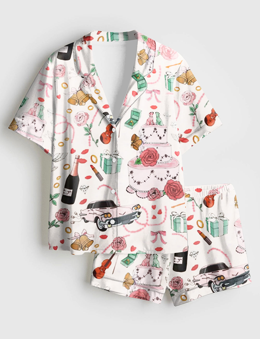 Women’s Whimsical Wedding Short Sleeve Satin Pajama Set