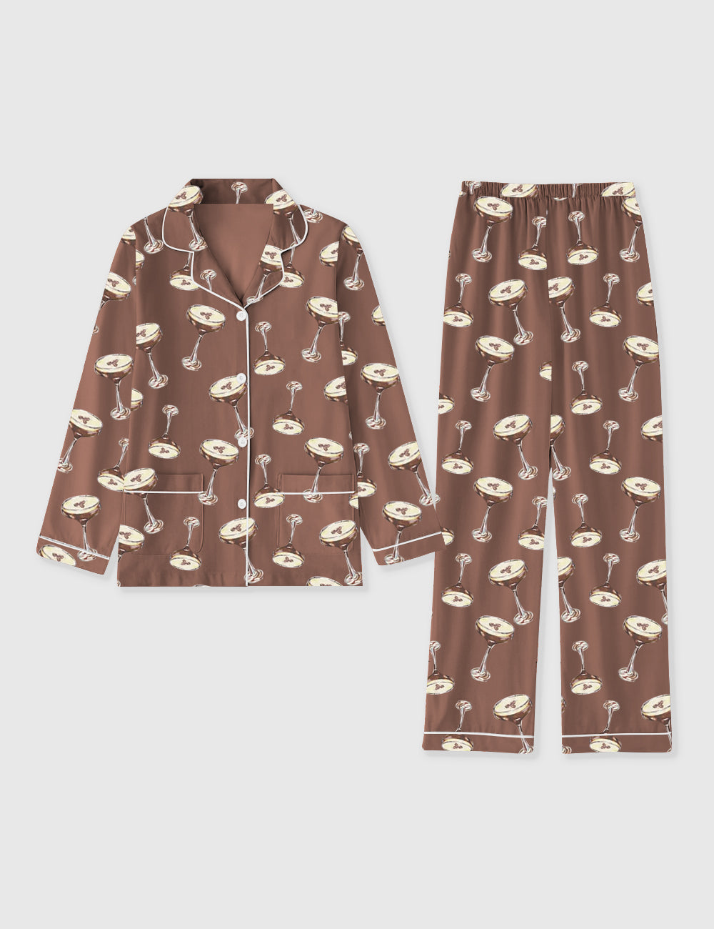 Women's Espresso Martini Wedding Drink Long Sleeve Pocket Cotton Pajama Set