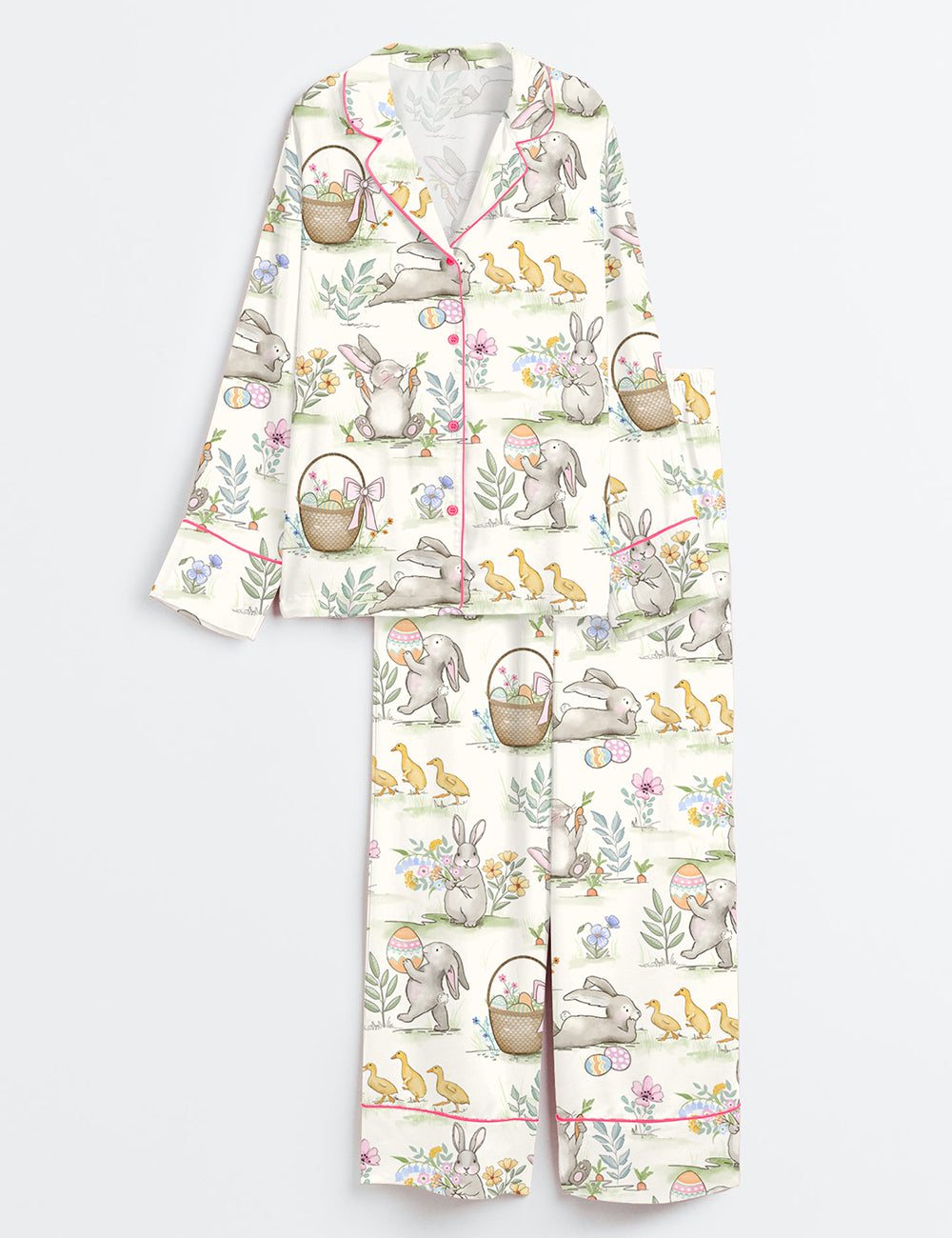 Women’s Watercolor Easter Bunnies Long Sleeve Satin Pajama Set