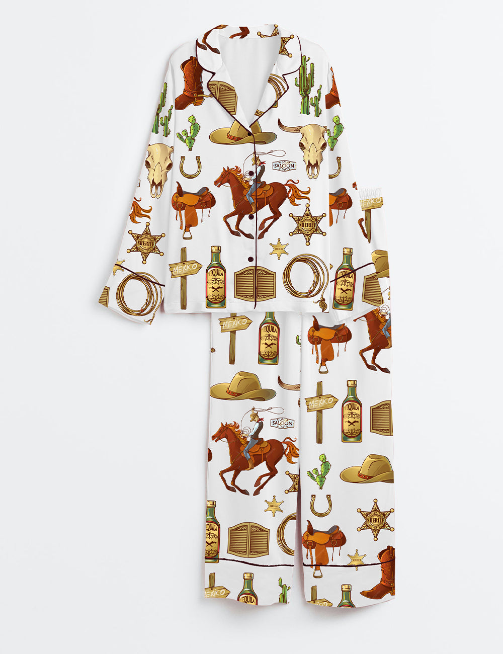 Women's Wild West Long Sleeve Satin Pajama Set