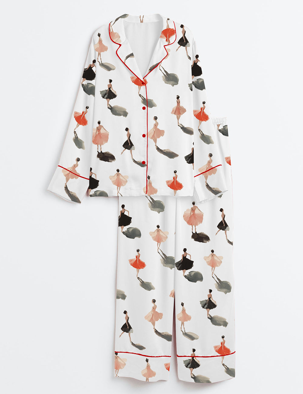 Women’s Tiny Ballerinas Minimalist Ballet Dancers Art Painting Long Sleeve Satin Pajama Set