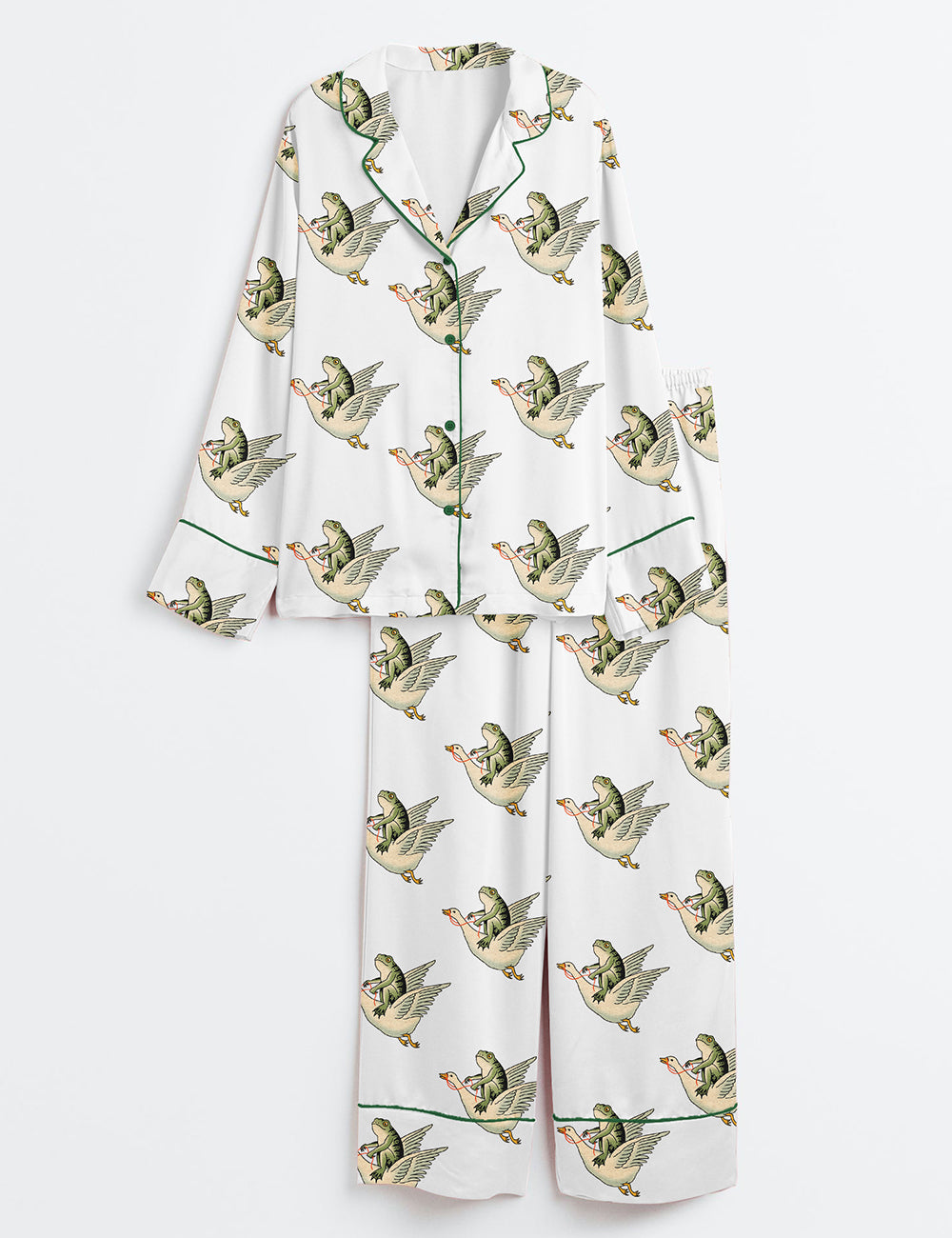 Women’s Frog Riding A Goose Long Sleeve Satin Pajama Set