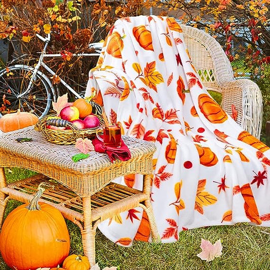 Inhand Fall Throw Blanket, Halloween Pumpkin Autumn Plush Fall Decor Fleece Fuzzy Picnic Throw Blanket for Couch Sofa Chairs, Cute Holiday Orange Leaf Blankets and Throws for Home
