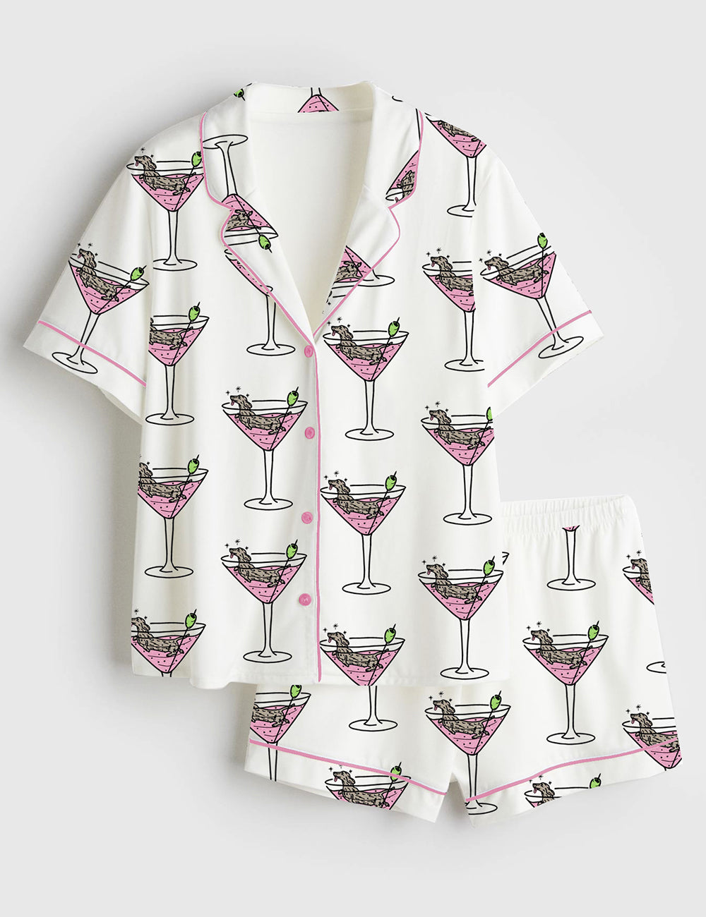Women’s Weenies Martinis Dachshund Short Sleeve Satin Pajama Set