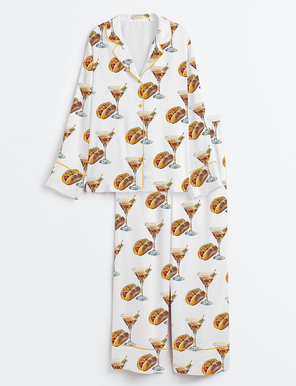 Women’s Hot Dog And Dirty Martini Long Sleeve Satin Pajama Set