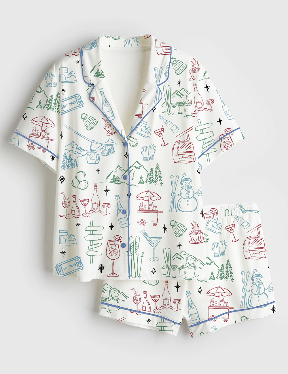 Women’s Apres Ski Bachelorette Winter Holiday Cocktail Party Apres Ski Cocktail ?lub Short Sleeve Satin Pajama Set