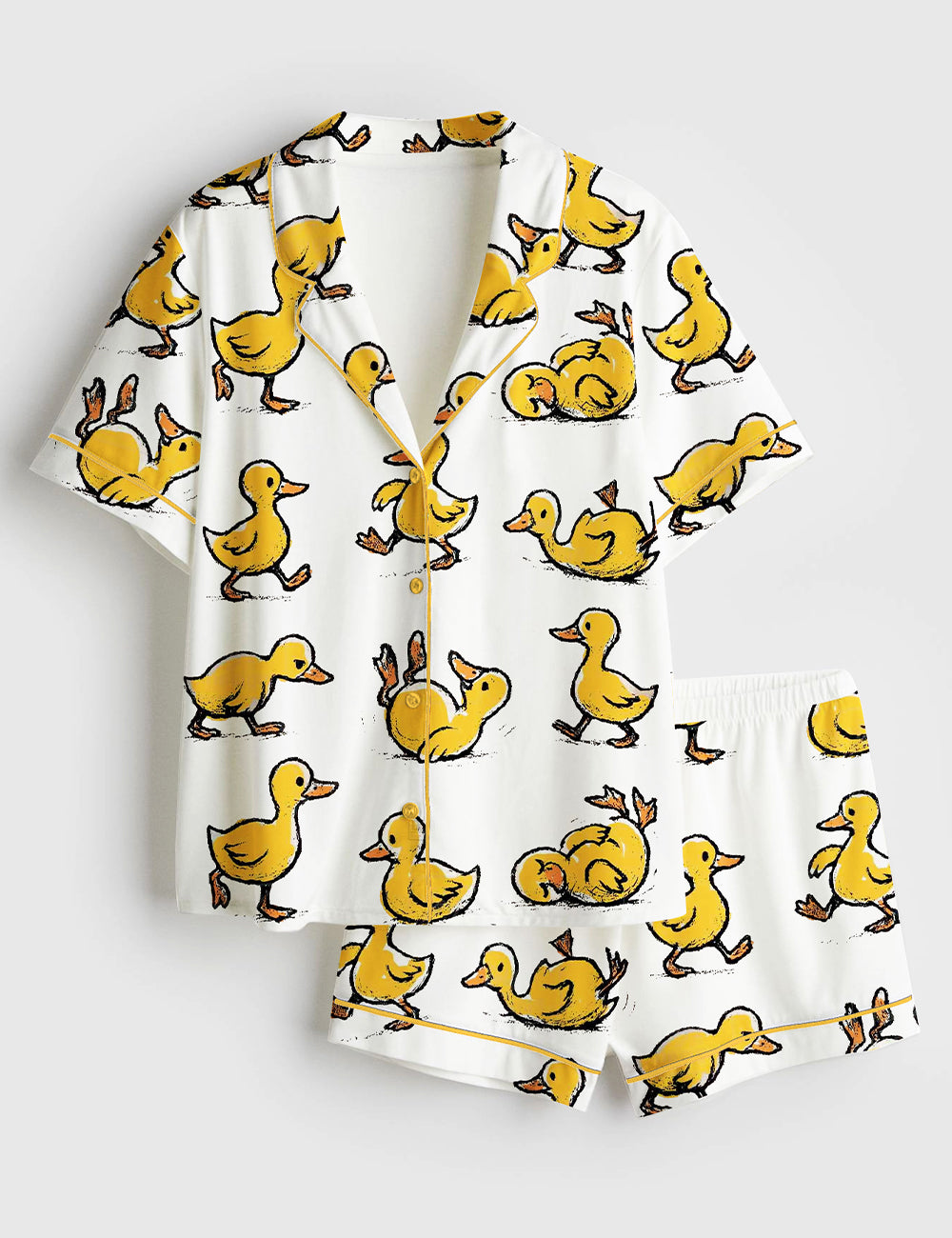 Women’s Funny Ducks Not All In a Row Sarcastic Mental Health Cute Duck Short Sleeve Satin Pajama Set