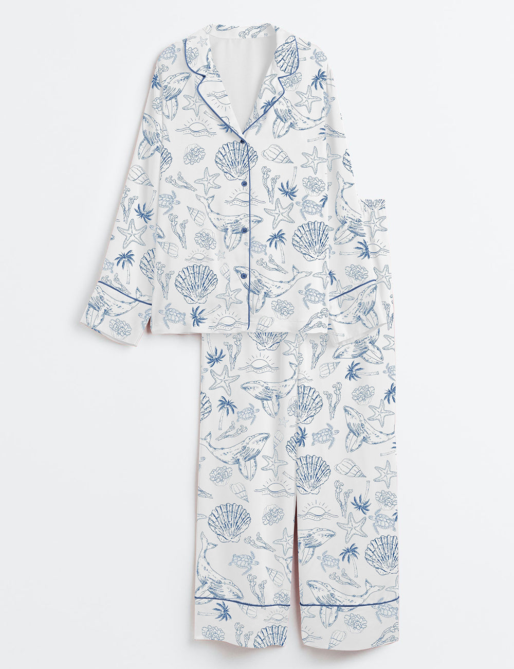 Women's Shark Ocean Long Sleeve Satin Pajama Set