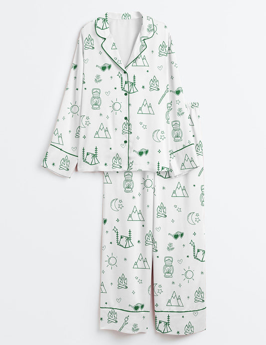 Women’s Camp Bach Bachelorette Party Outdoors Wedding Print Long Sleeve Satin Pajama Set