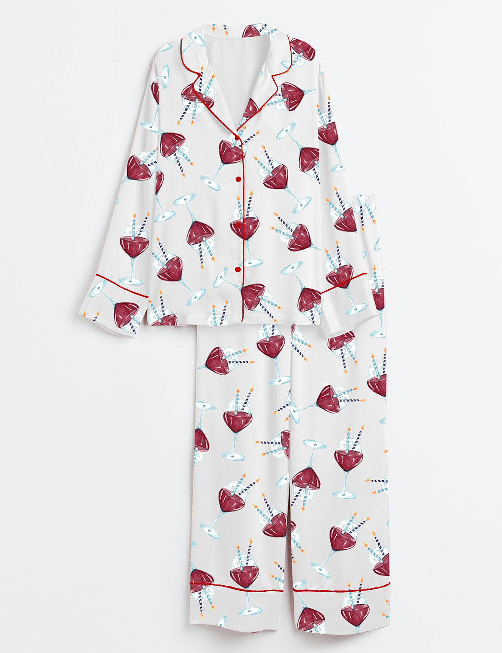 Women’s Red Wine Lover's Birthday Long Sleeve Satin Pajama Set