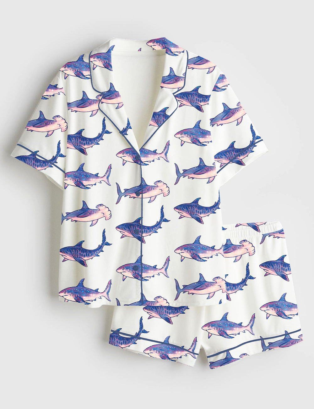 Women’s Shark Tiger Hammerhead Reef Shark Short Sleeve Satin Pajama Set