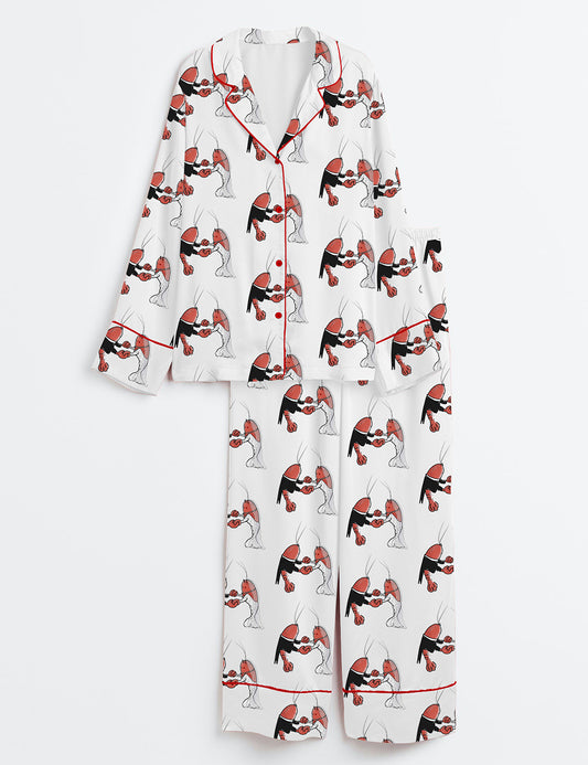 Women’s Lobster Found My Lobster Party Getting Married Engagement Wedding Long Sleeve Satin Pajama Set