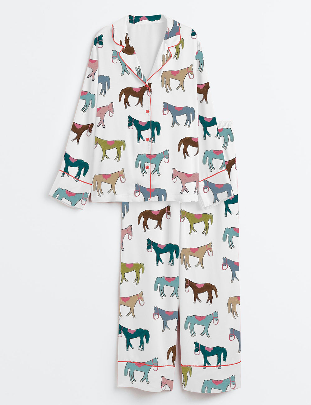 Women's Colorful Horses Long Sleeve Satin Pajama Set