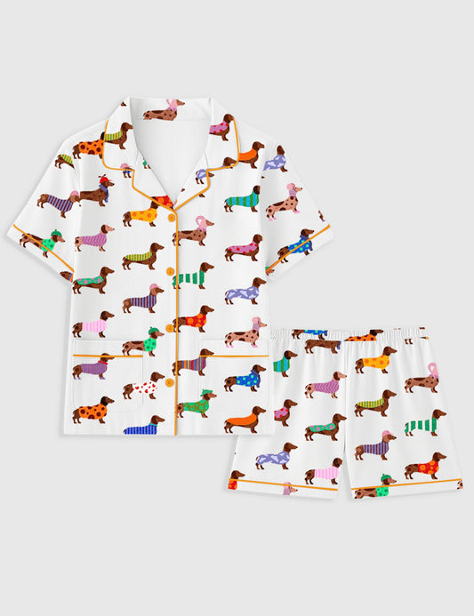 Women's Dachshund Cute Dog Short Sleeve Pocket Cotton Pajama Set