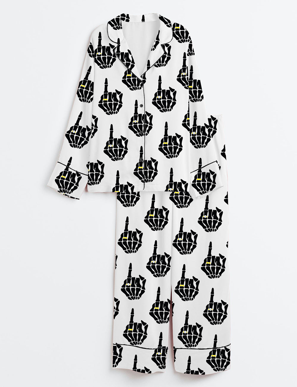 Women’s Bride Skeleton Halloween Wedding Long Sleeve Satin Pajama Set