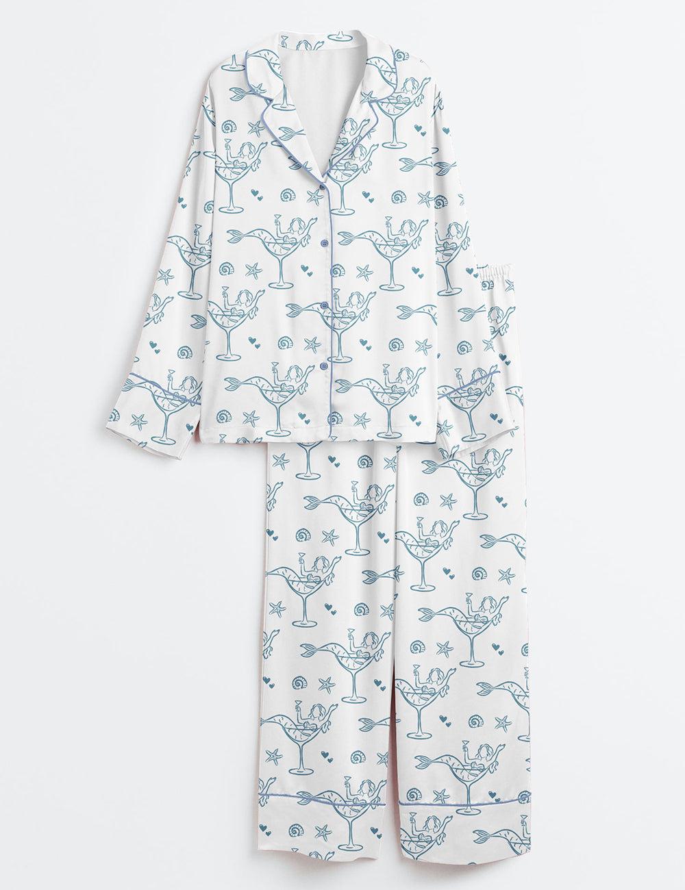 Women’s Seashells And Wedding Bells Bachelorette Beach Party Coastal Last Toast Print Long Sleeve Satin Pajama Set