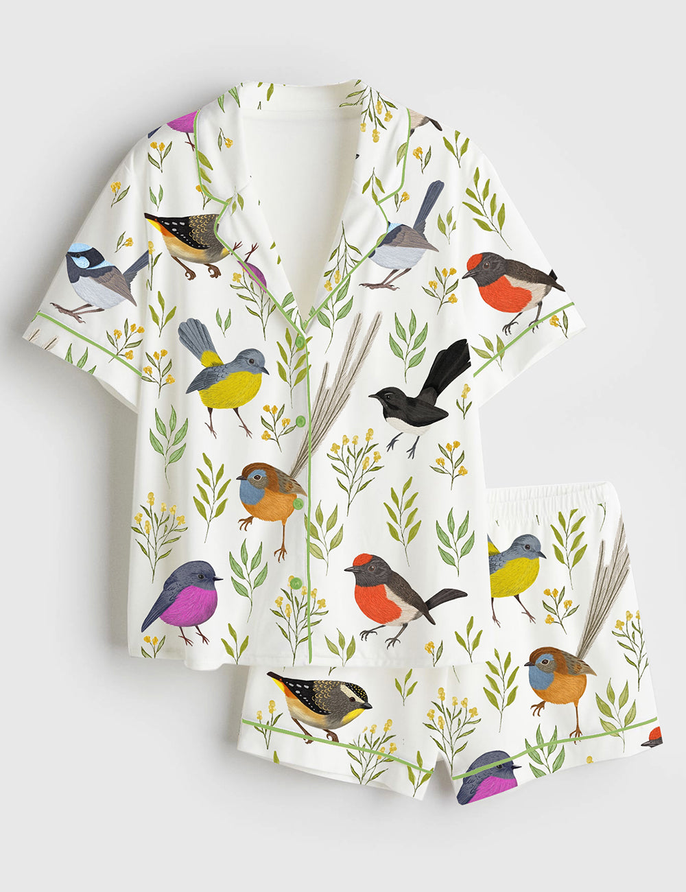 Women’s Little Birdies Short Sleeve Satin Pajama Set