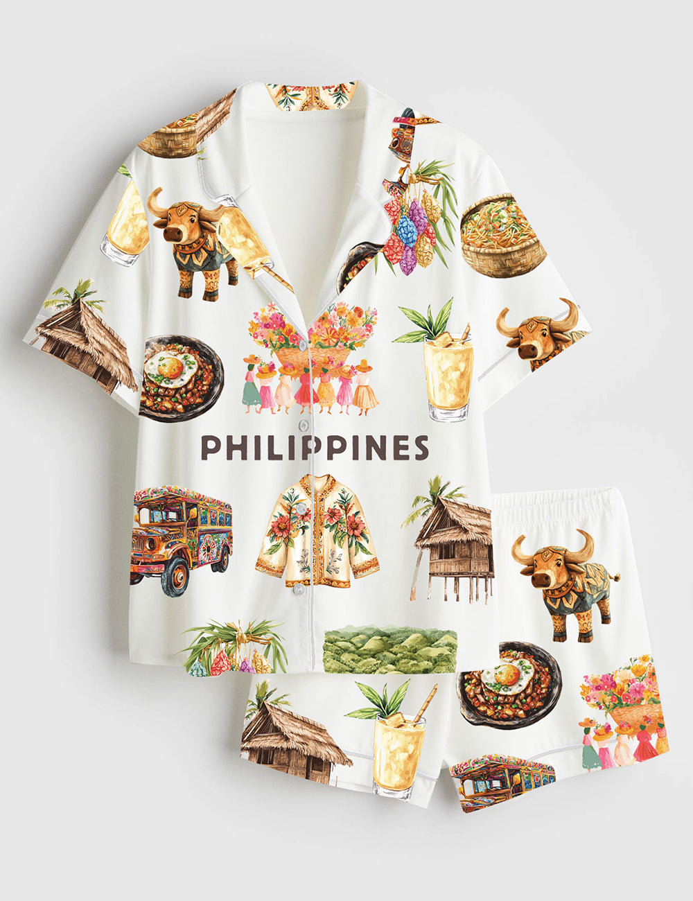Women’s Philippines Travel It's More Fun In The Philippines Short Sleeve Satin Pajama Set
