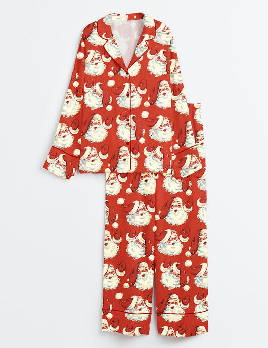 Women’s Red Santa Claus Christmas Long Sleeve Satin Pajama Set