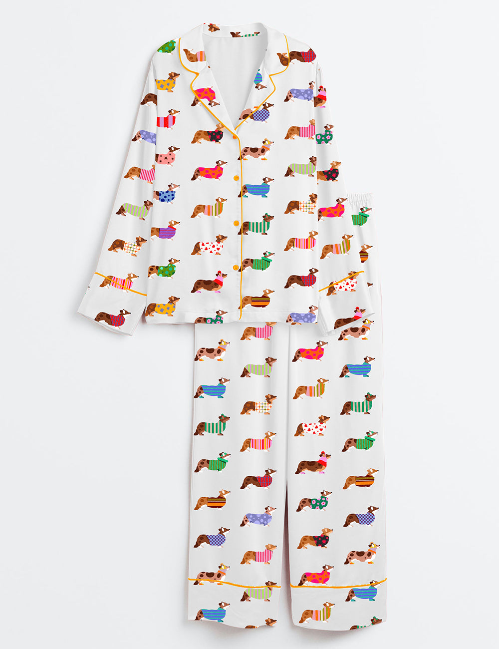 Women's Corgi Love Long Sleeve Satin Pajama Set