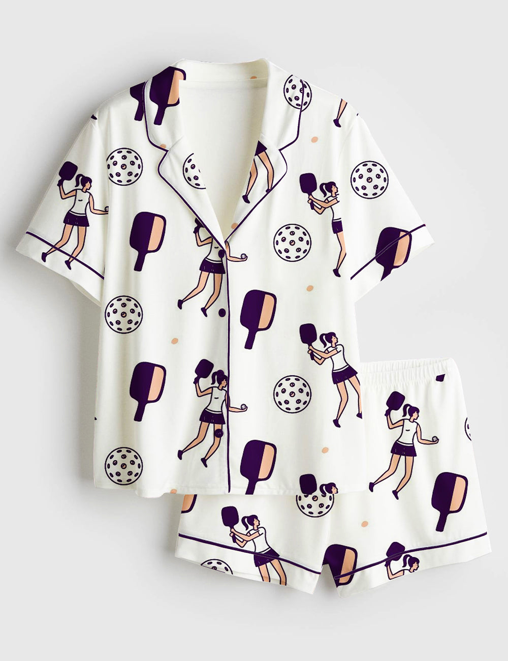 Women’s Pickleball Pattern Play Short Sleeve Satin Pajama Set