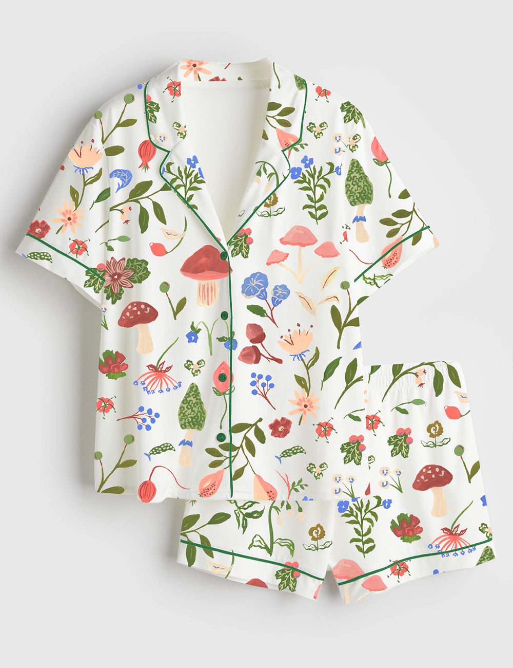 Women’s Mushroom Floral Garden Party Short Sleeve Satin Pajama Set