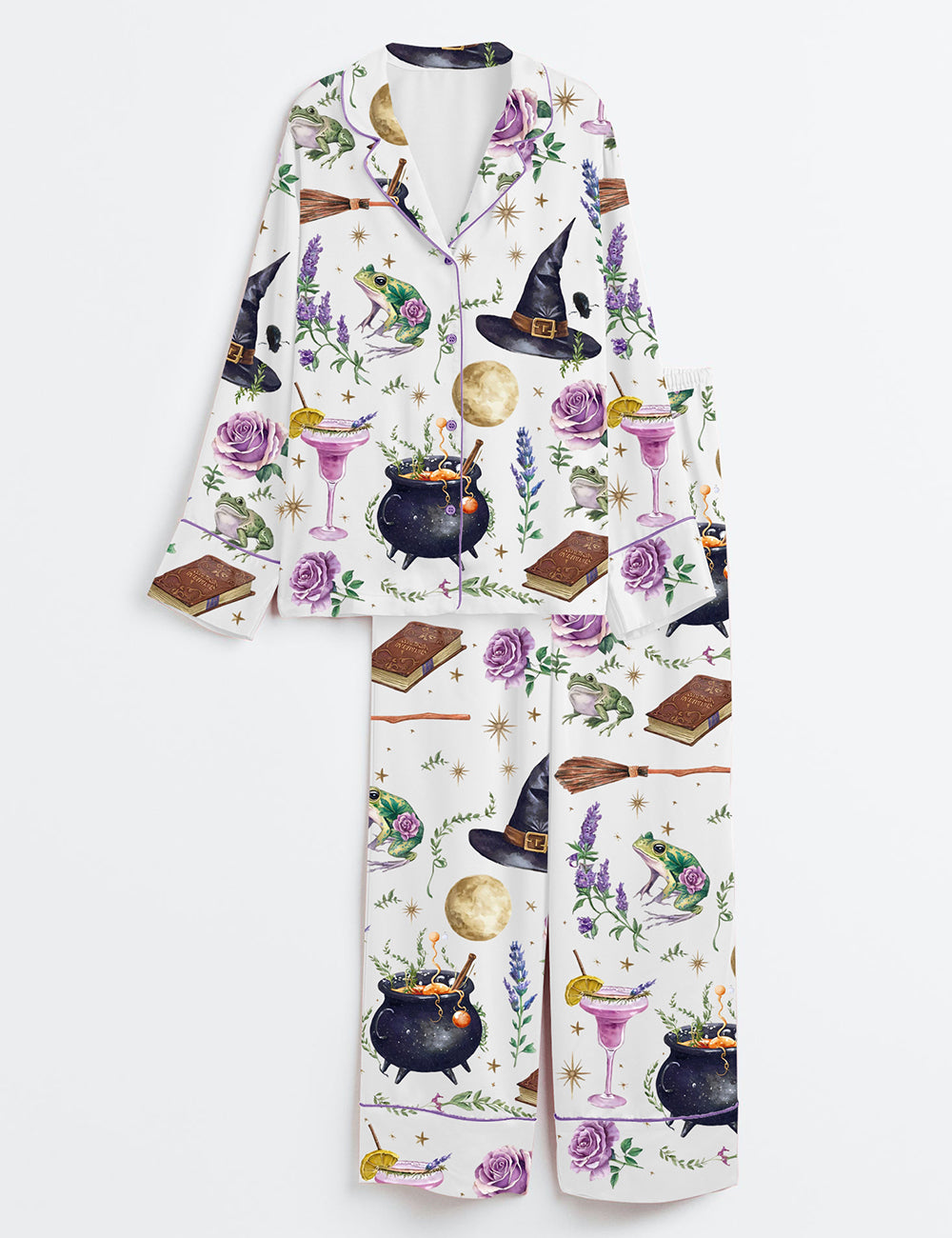 Women’s Halloween Witchy Spooky Season Long Sleeve Satin Pajama Set