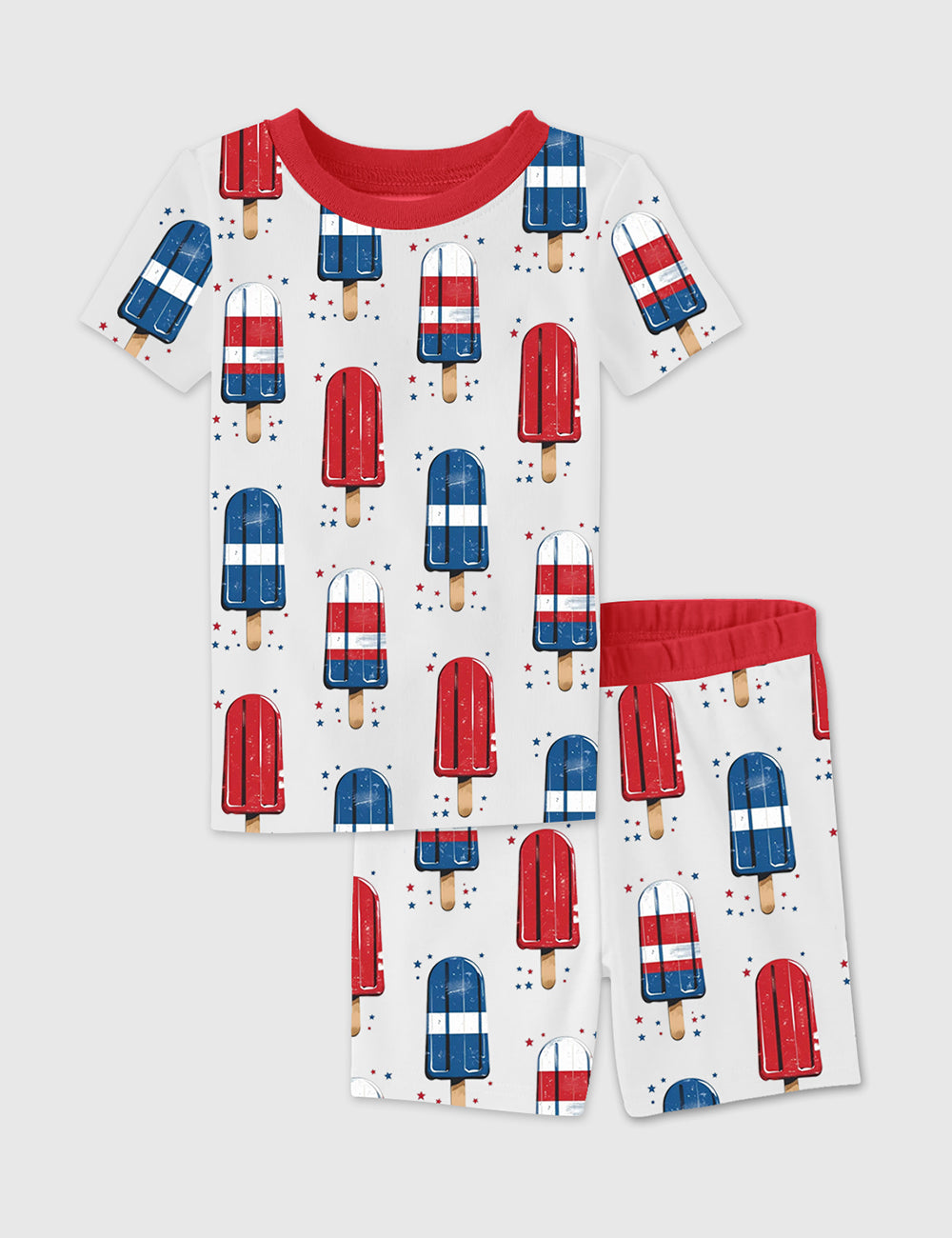 Kid's Red White Blue Patriotic Party Popsicles Pop 4th Of July Short Sleeve Pajama Set