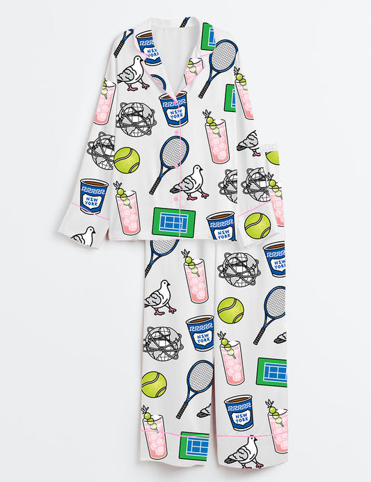 Women’s US Open Tennis Cocktail Long Sleeve Satin Pajama Set