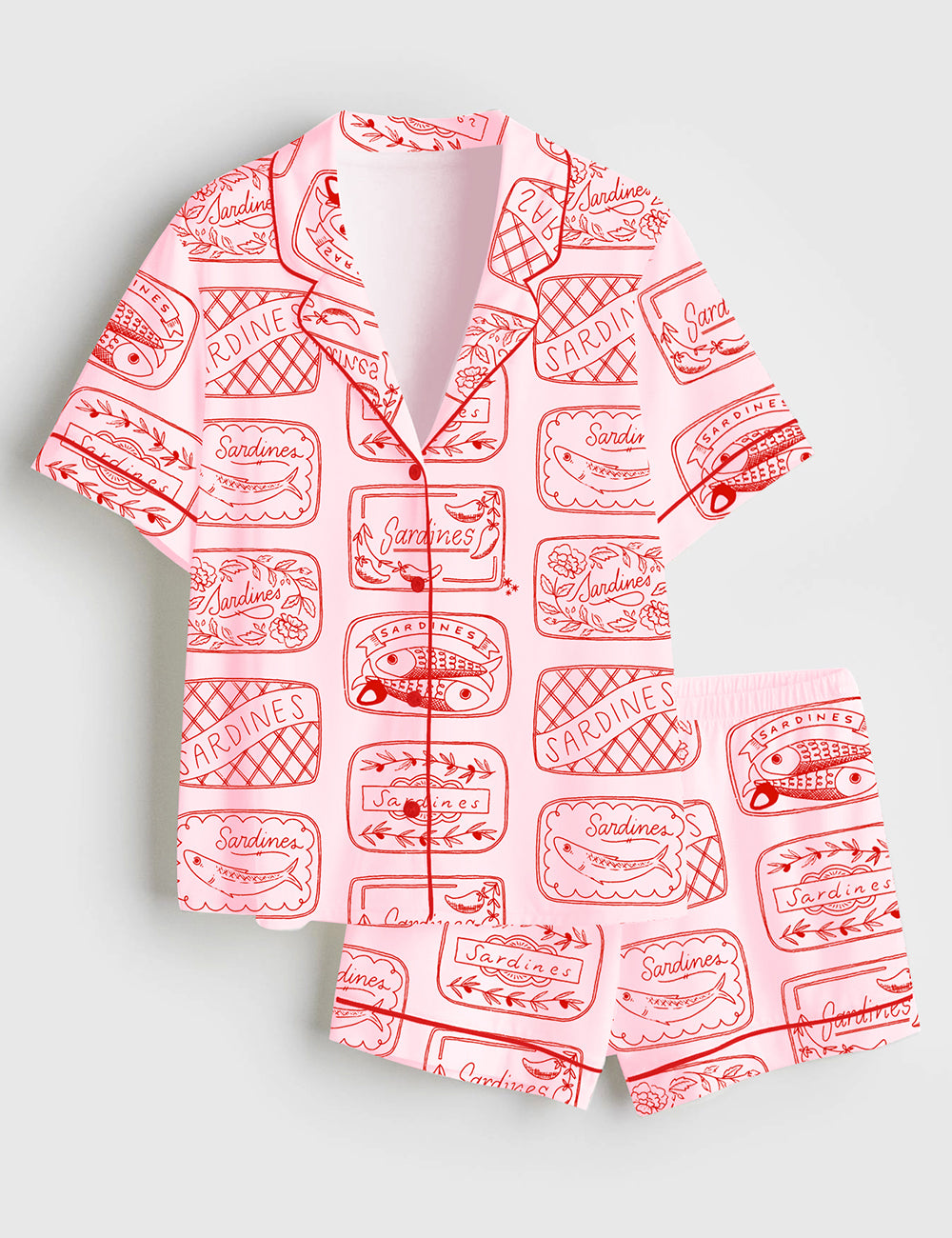 Women’s Sardine Art Print Short Sleeve Satin Pajama Set