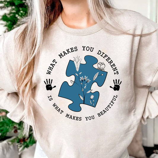 Autism Awareness Sweatshirt,What Makes You Different Is What Makes You Beautiful Tee,Autism Teacher Shirt,Autism Awareness,Autism Hoodie