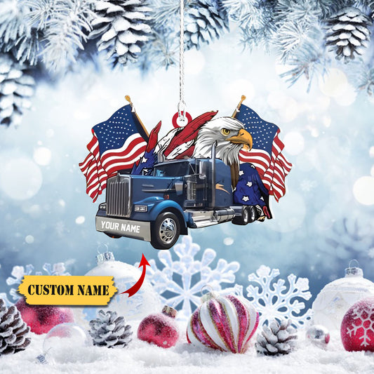 America Trucker - Merry Chrismast - Truck Hanging Ornament Christmas Ornament, Custom Christmas Ornament, Ornament Christmas, Ornament For Gift