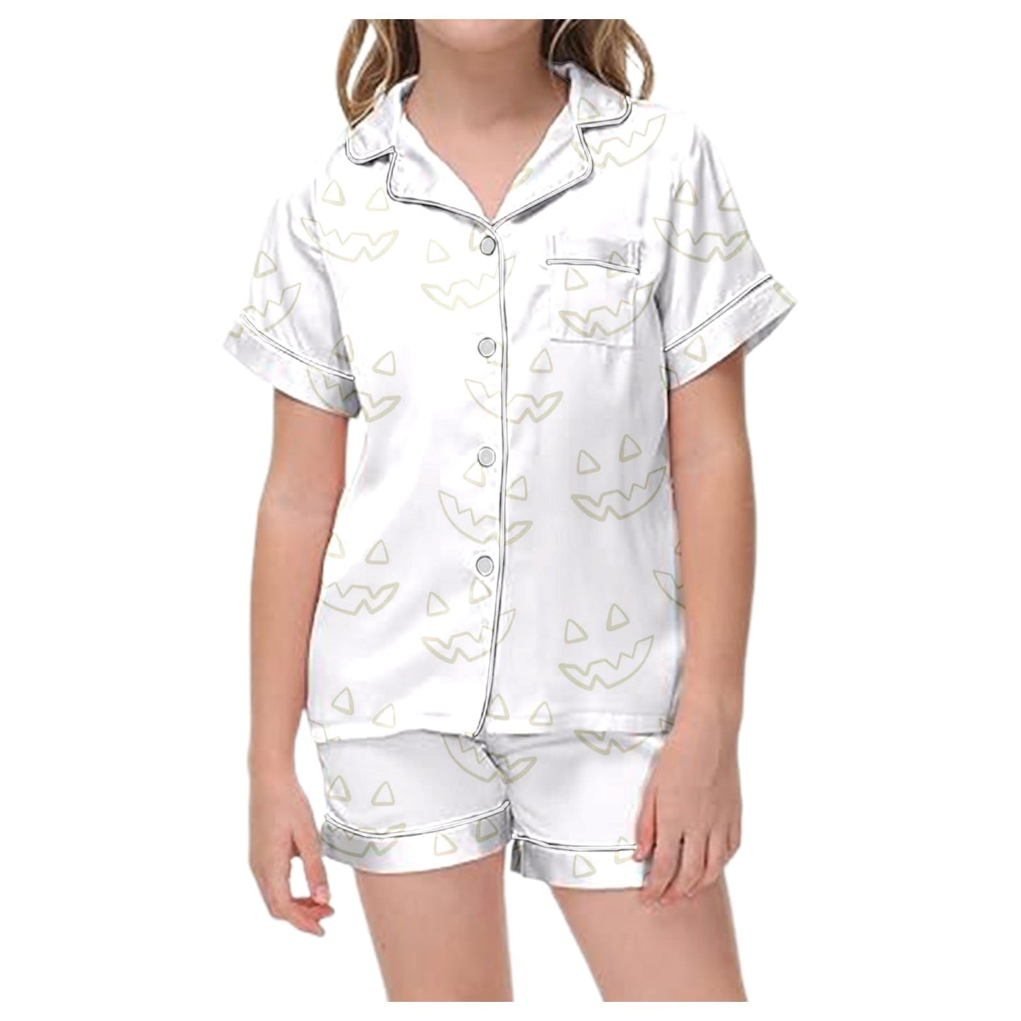 Toddler Baby Girl Halloween Pajama Short Sleeve Cute Pumpkin Print Pajamas Shorts 2Pcs Halloween Pajamas Set Fall Sleepwear Set_Light Pink_Toddler Baby Girls Halloween Outfits