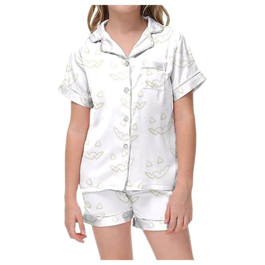 Toddler Baby Girl Halloween Pajama Short Sleeve Cute Pumpkin Print Pajamas Shorts 2Pcs Halloween Pajamas Set Fall Sleepwear Set_Light Pink_Toddler Baby Girls Halloween Outfits