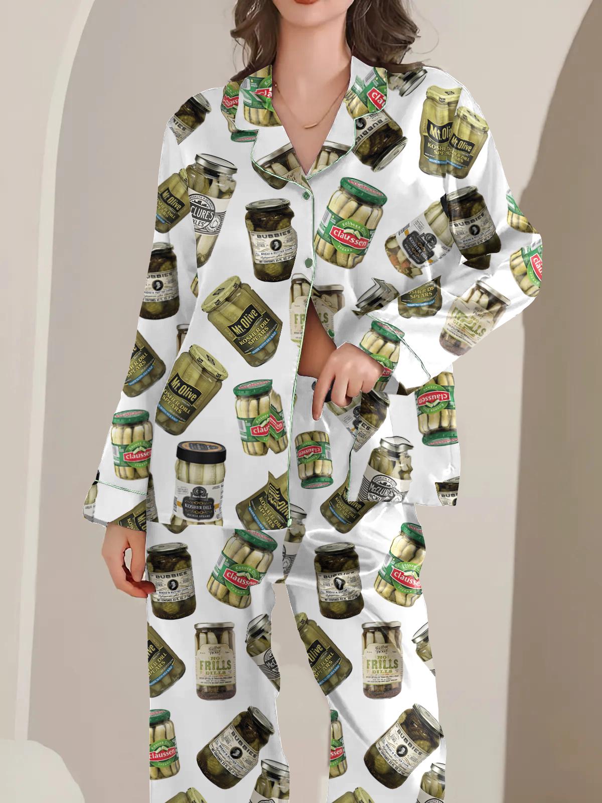 Coquette Pickles Pajamas Satin Set, Mother's Day Gift, Gift For Her, Birthday Gift, Pjs For Women, Bridesmaid Giftss 4305048736