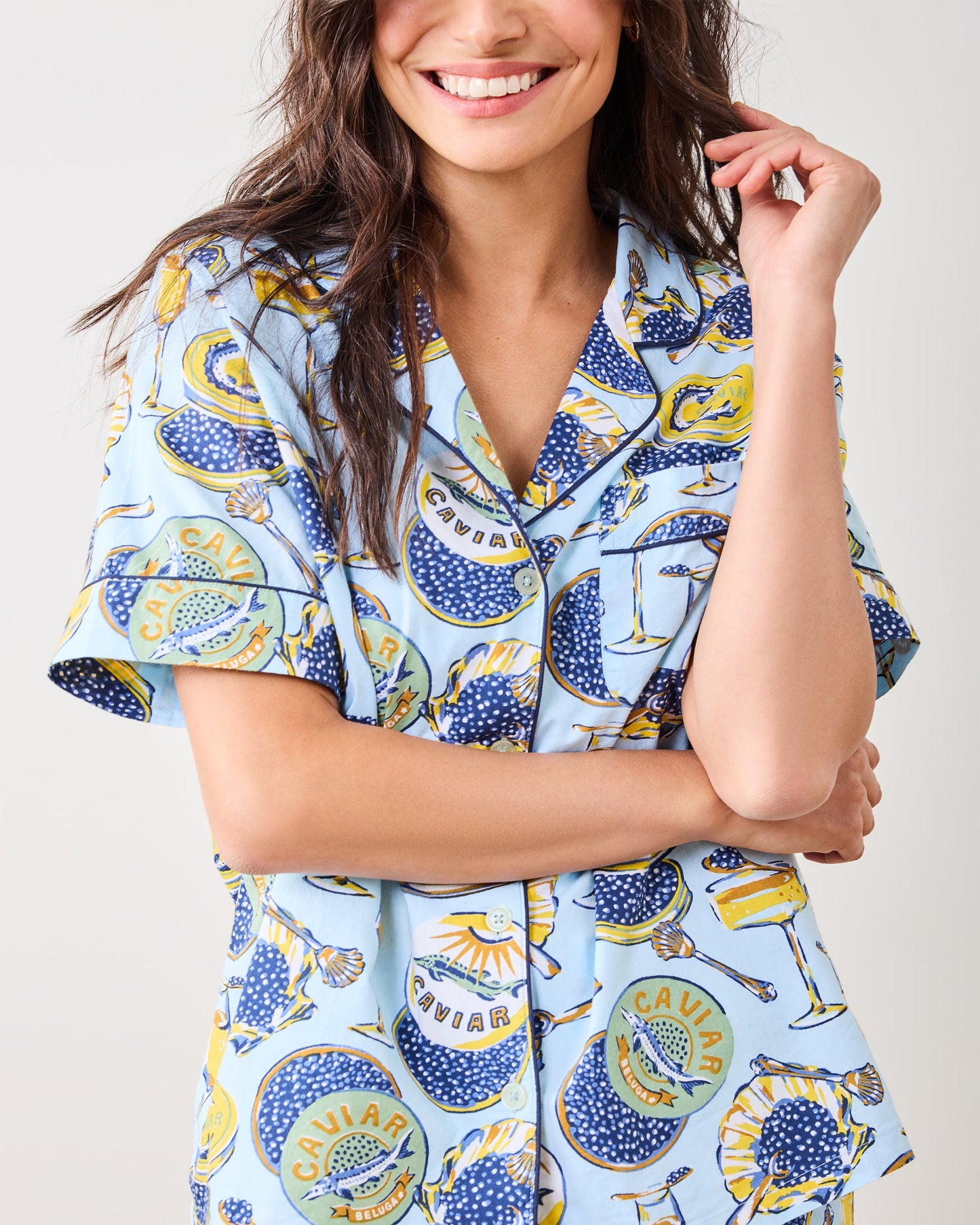 Champagne & Caviar - Short Pajama Set - Pale Blue