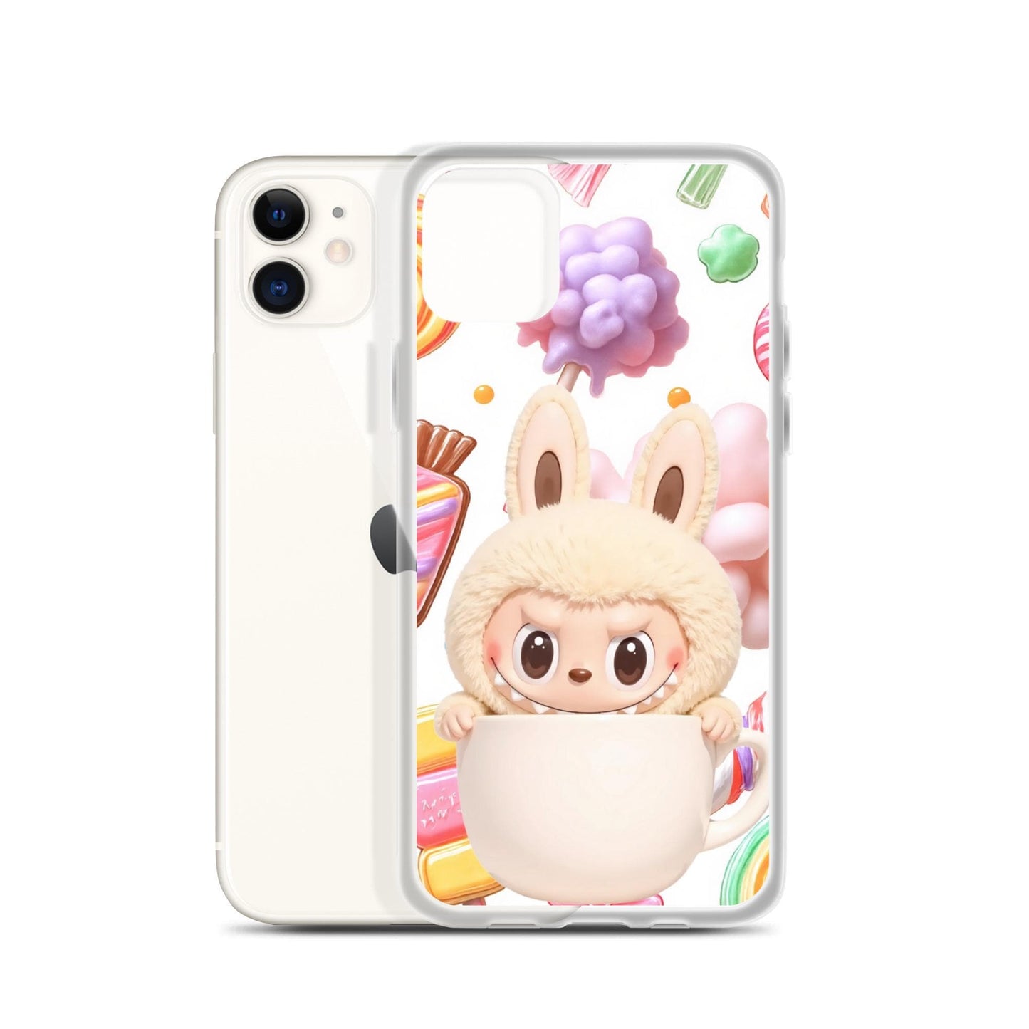 Cute Labubu character candies background Clear Phone Case