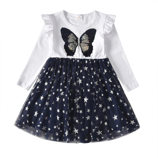 Baby Girls Dresses Flying Sleeve Winter Princess Dress For Girls Colorful Children Birthday Party Costumes Cartoon Dresses