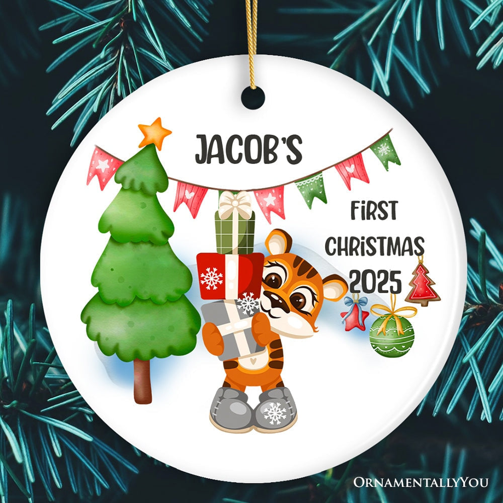 Kid’s First Christmas Baby Animal Theme Ornament with Tiger, Deer, Penguin