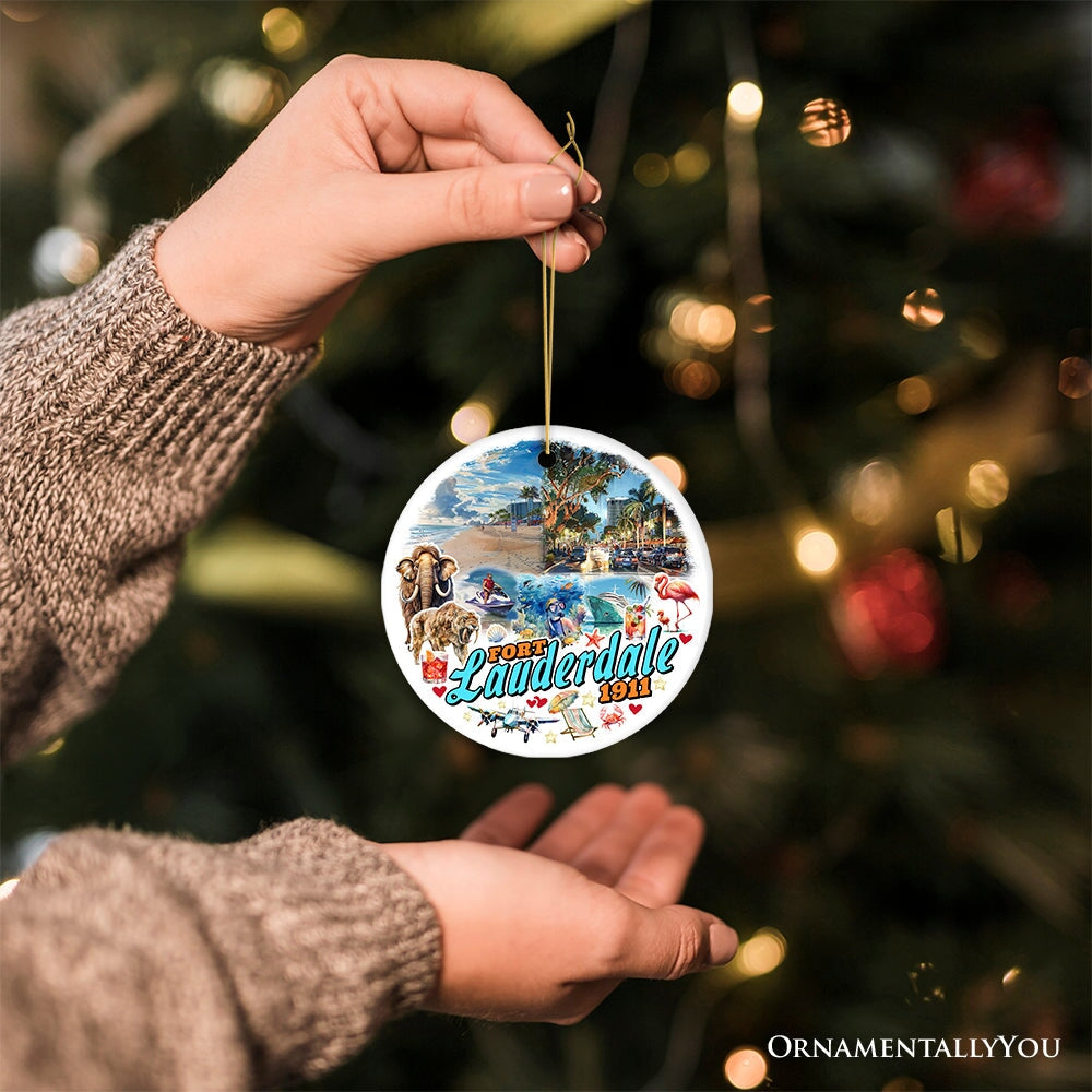 Artistic Fort Lauderdale Watercolor Ornament, Tropical Florida Vacation Beaches and Nature Souvenir