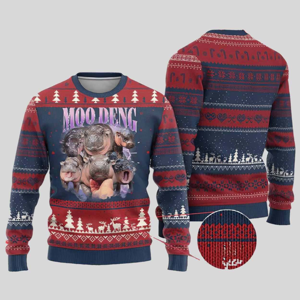 Funny Moo-deng Baby Pygmy Hippopotamus Ugly Christmas Sweater