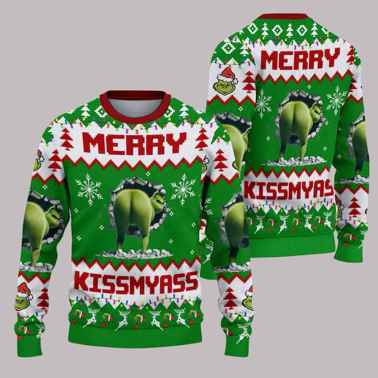 Grnch Merry Kissmyass Ugly Christmas Sweater
